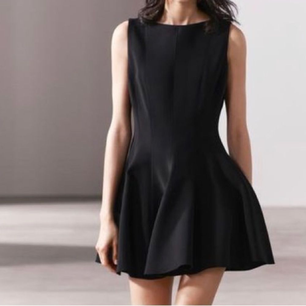Zara ZW Collection Skater Dress Black Godet Mini Dress Size XS